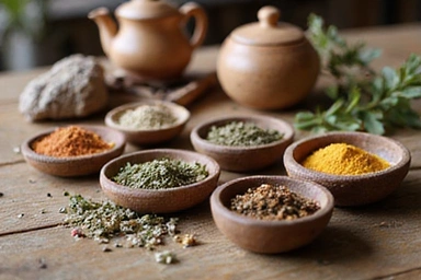 Herbal teas and natural remedies, suggesting holistic wellness.