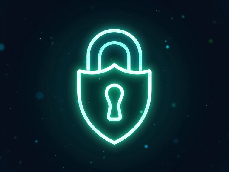 A stylized padlock with a glowing shield around it, representing robust data security measures and protection against cyber threats.